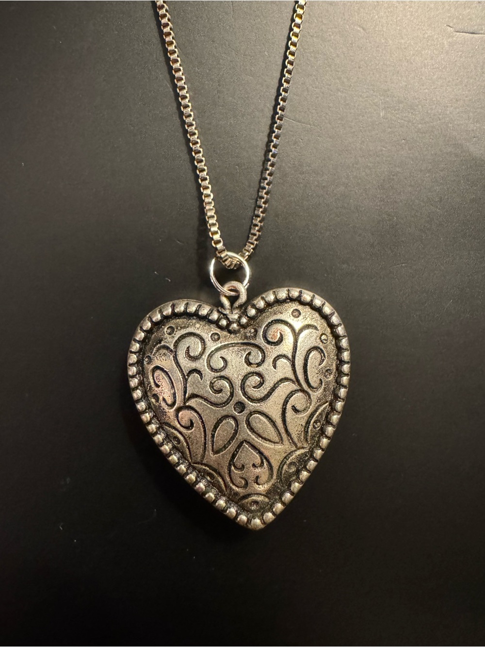 Silver Tone Engraved Heart Pendant Necklace - 20”